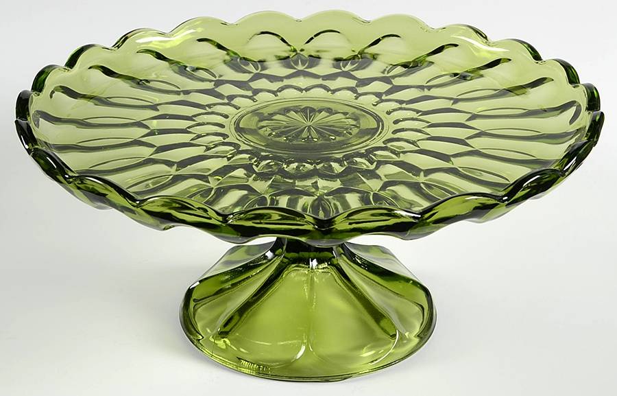 Fairfield Avocado Green Round Cake Stand by Anchor Hocking-1