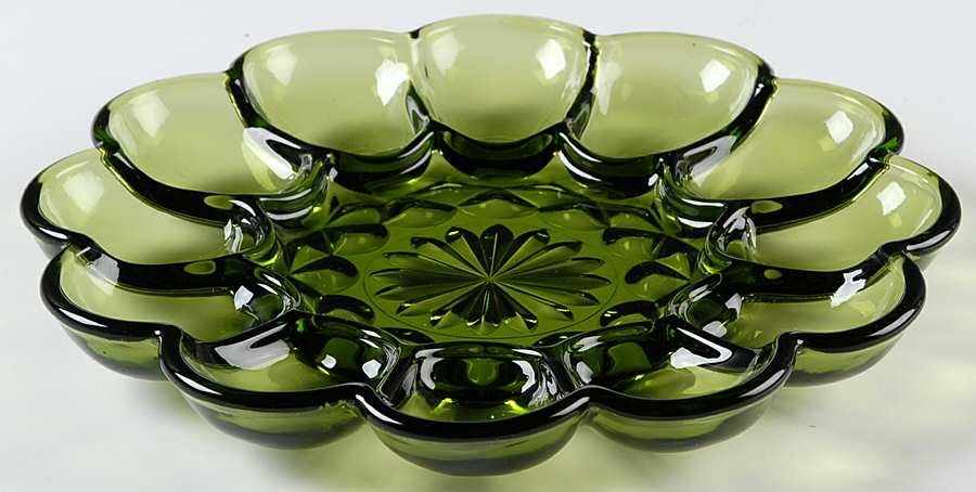 Fairfield Avocado Green Deviled Egg Server by Anchor Hocking-1