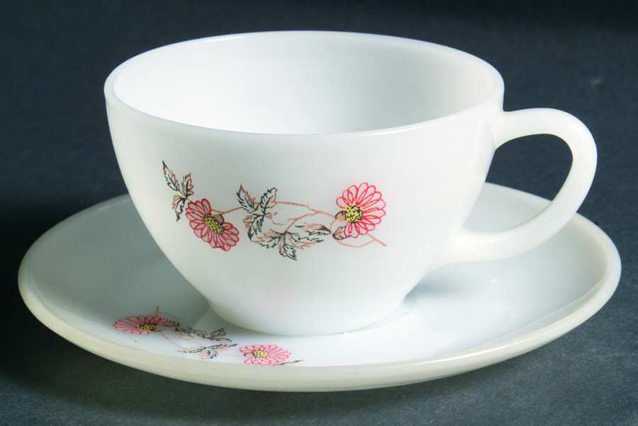 Fleurette Flat Cup & Saucer Set by Anchor Hocking-1