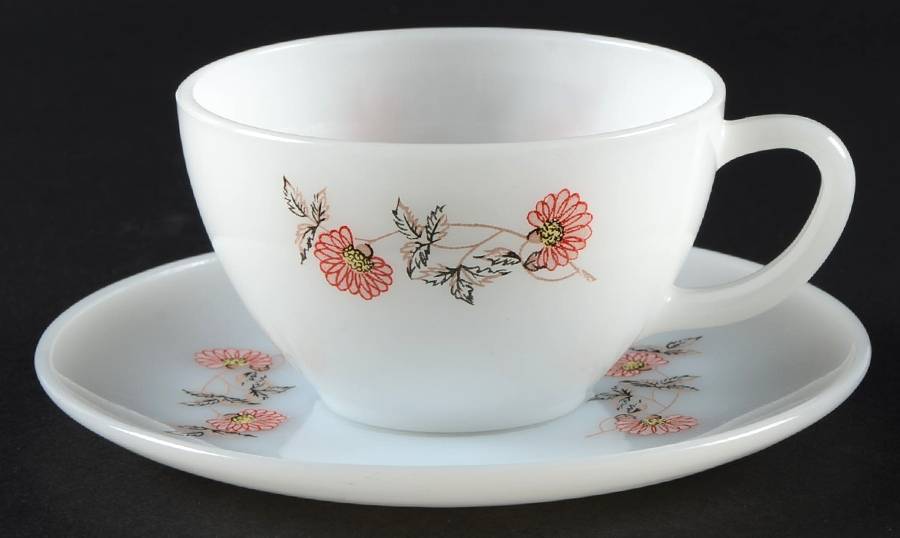 Fleurette Flat Cup & Saucer Set by Anchor Hocking-1