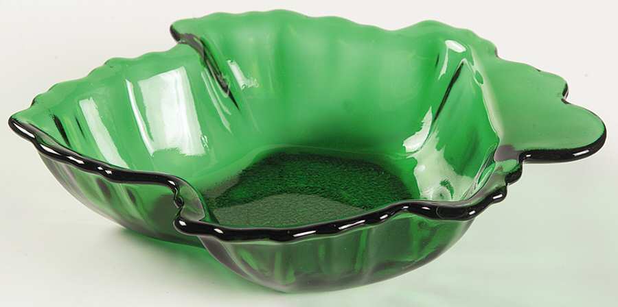 Forest Green Leaf Shape Dessert Bowl by Anchor Hocking-1