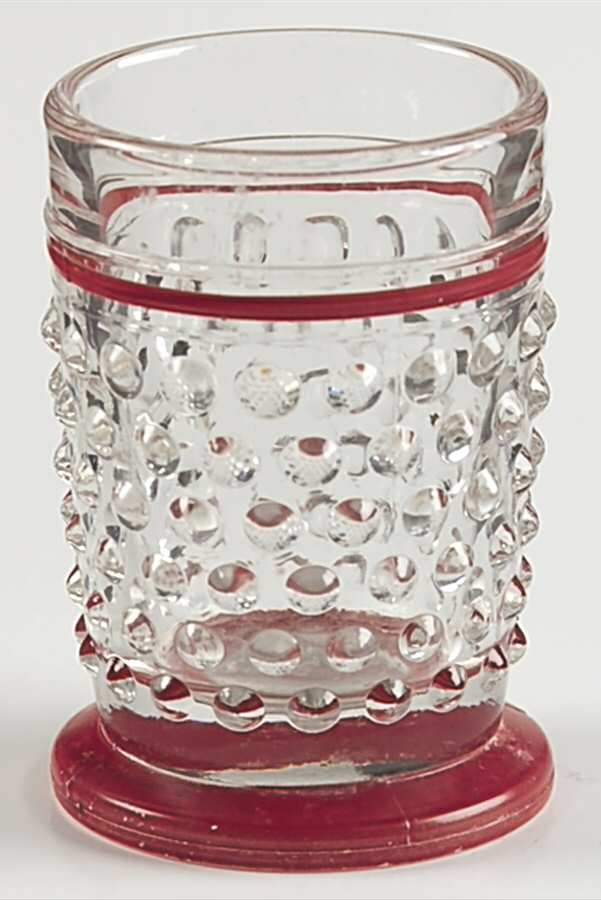 Hobnail Clear with Red Trim Whiskey Glass by Anchor Hocking-1
