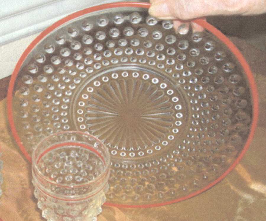 Hobnail Clear with Red Trim Luncheon Plate by Anchor Hocking-1