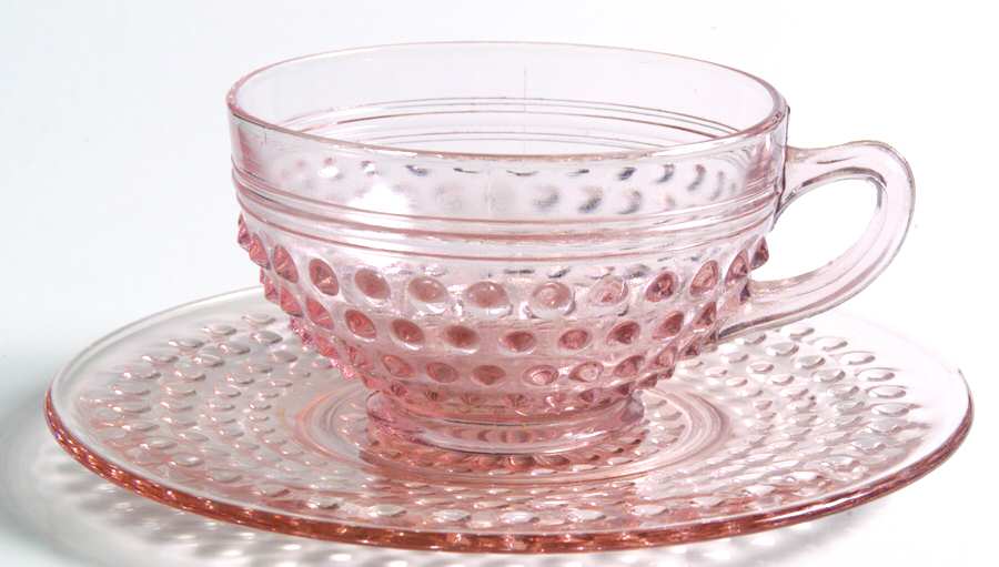 Hobnail Pink Cup and Saucer, No Ring Bread & Butter Plate by Anchor Hocking-1