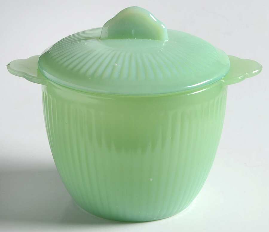 Jane Ray Jade Ite Sugar Bowl & Lid by Anchor Hocking-1