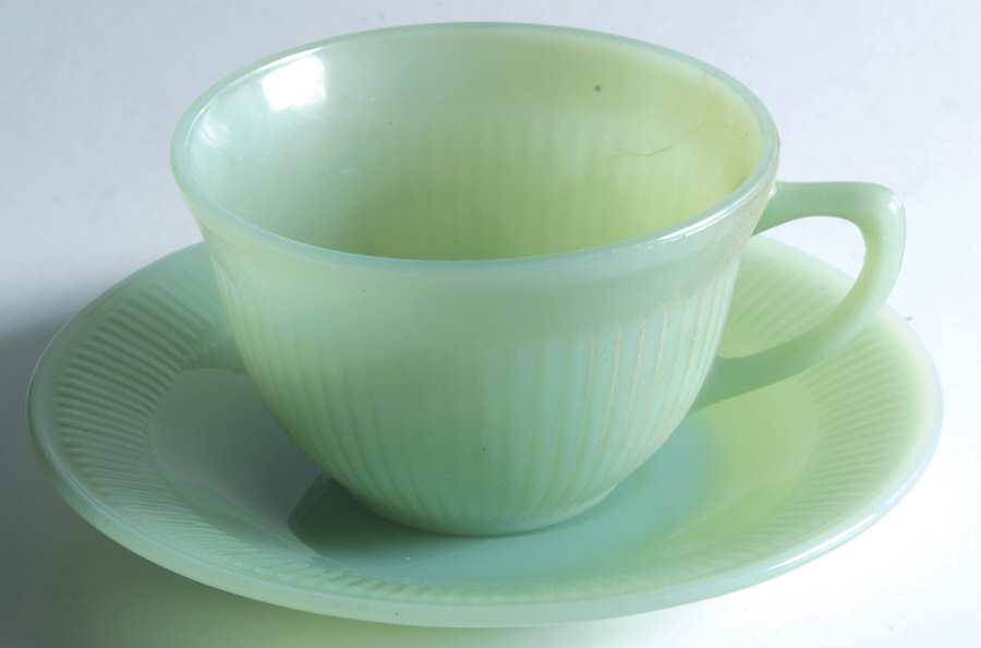 Jane Ray Jade Ite Cup and Saucer Set by Anchor Hocking-1