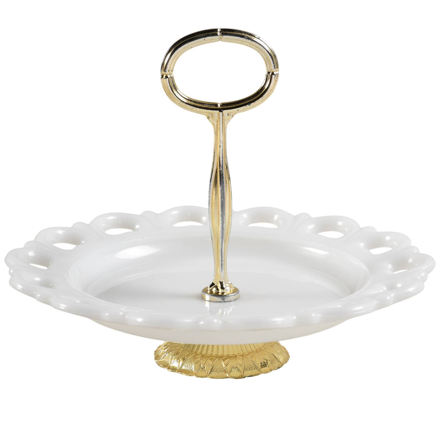 Lace Edge Milk Glass Salad Plate Tidbit HC by Anchor Hocking-1