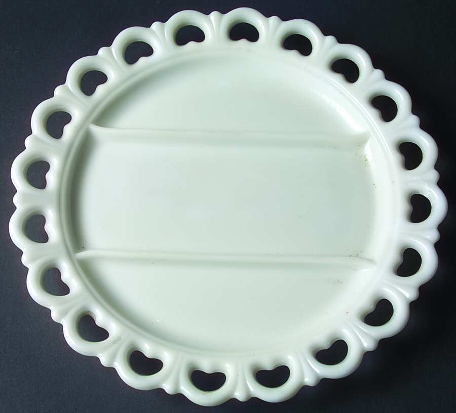 Lace Edge Milk Glass 12" Round 3 Part Relish by Anchor Hocking-1