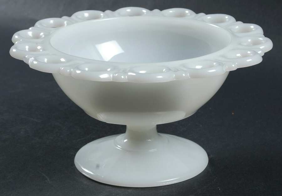 Lace Edge Milk Glass Round Compote (Height X Width) by Anchor Hocking-1