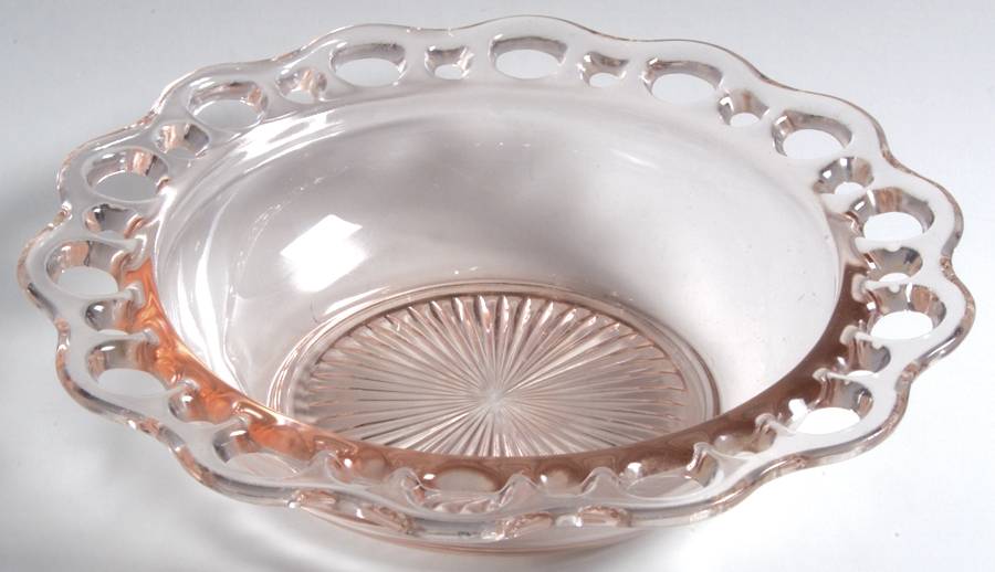 Lace Edge Pink 7" Individual Salad Bowl/Butter Round Base by Anchor Hocking-1