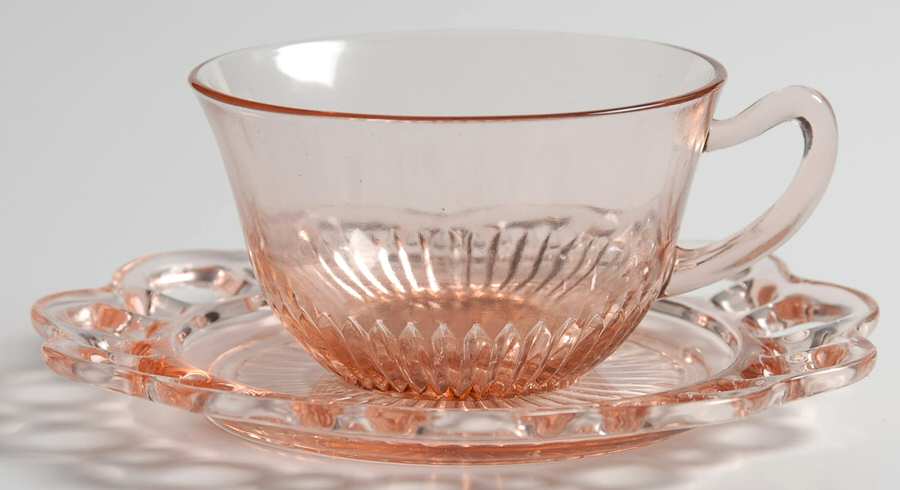 Lace Edge Pink Cup & Saucer Set by Anchor Hocking-1