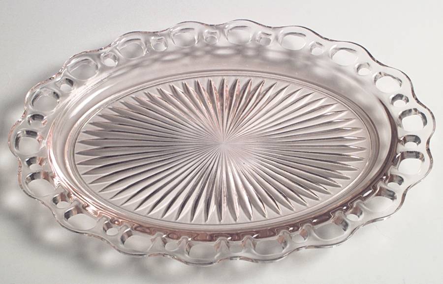 Lace Edge Pink 12" Oval Platter by Anchor Hocking-1