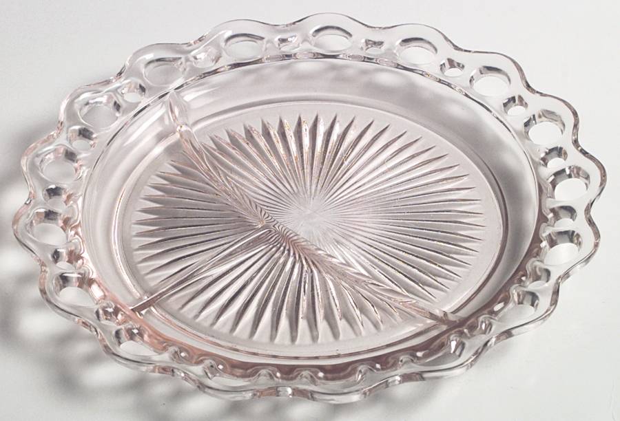 Lace Edge Pink Grill Plate by Anchor Hocking-1