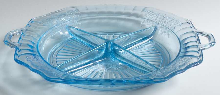 Mayfair Blue 10" Square 4 Part Relish by Anchor Hocking-1