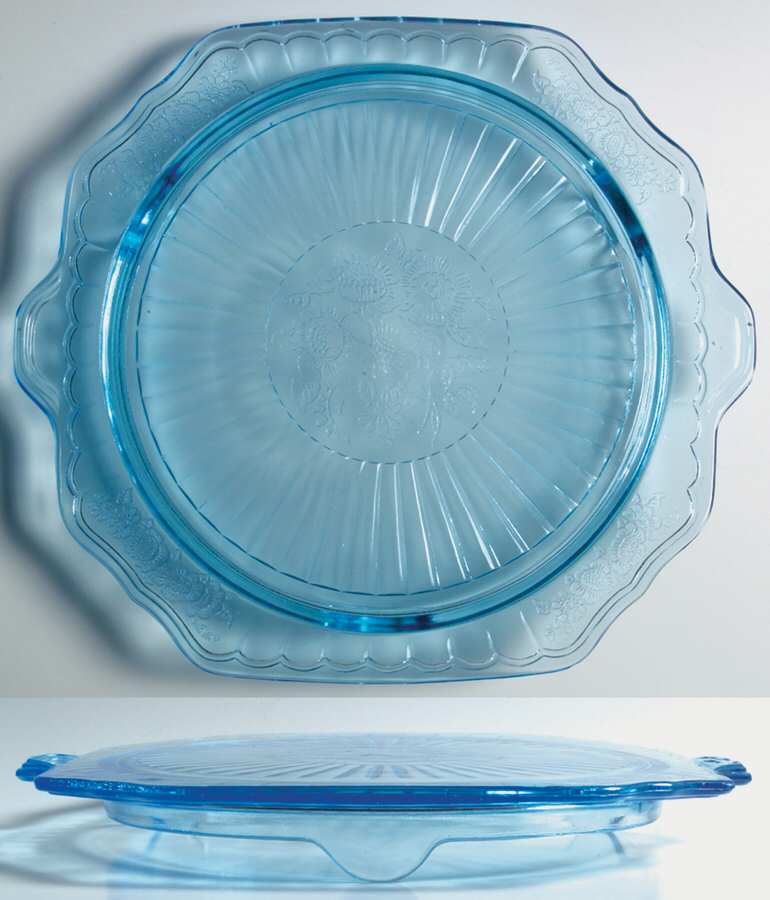 Mayfair Blue Footed Cake Plate by Anchor Hocking-1