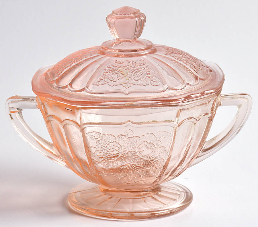 Mayfair Pink Footed Sugar Bowl & Lid by Anchor Hocking-1