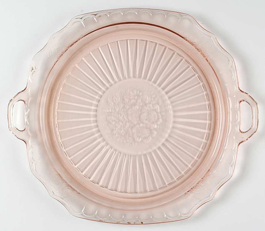 Mayfair Pink Handled Cake Plate by Anchor Hocking-1