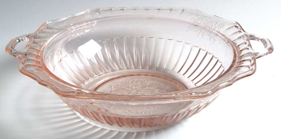 Mayfair Pink 11" Handled Round Vegetable Bowl by Anchor Hocking-1