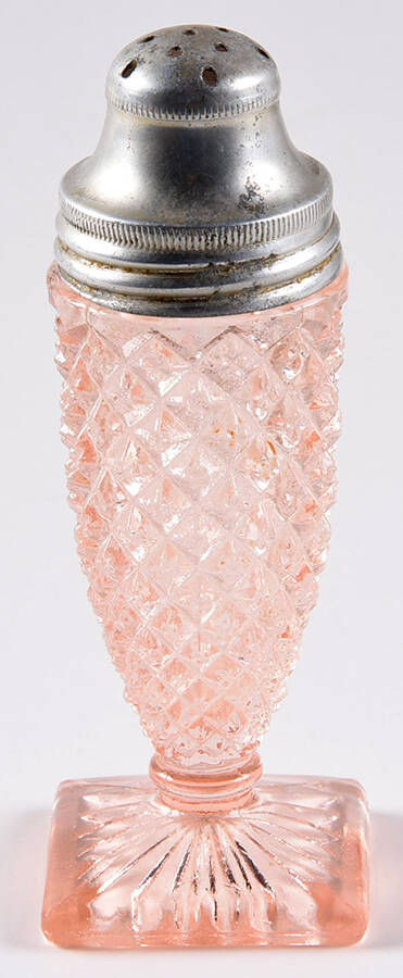 Miss America Pink Footed Shaker & Metal Lid by Anchor Hocking-1
