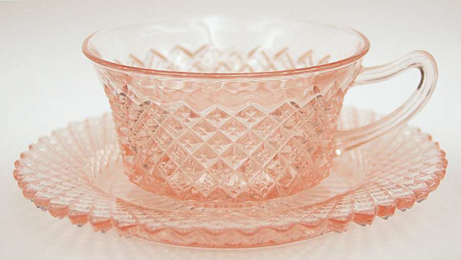 Miss America Pink Cup & Saucer Set by Anchor Hocking-1