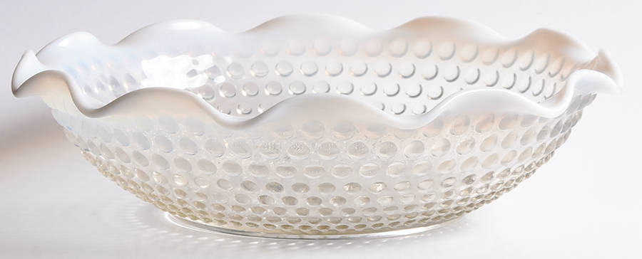 Moonstone Clear Opalescent 9" Round Crimped Bowl by Anchor Hocking-1
