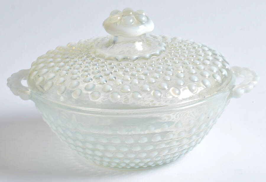 Moonstone Clear Opalescent Candy Jar & Lid by Anchor Hocking-1