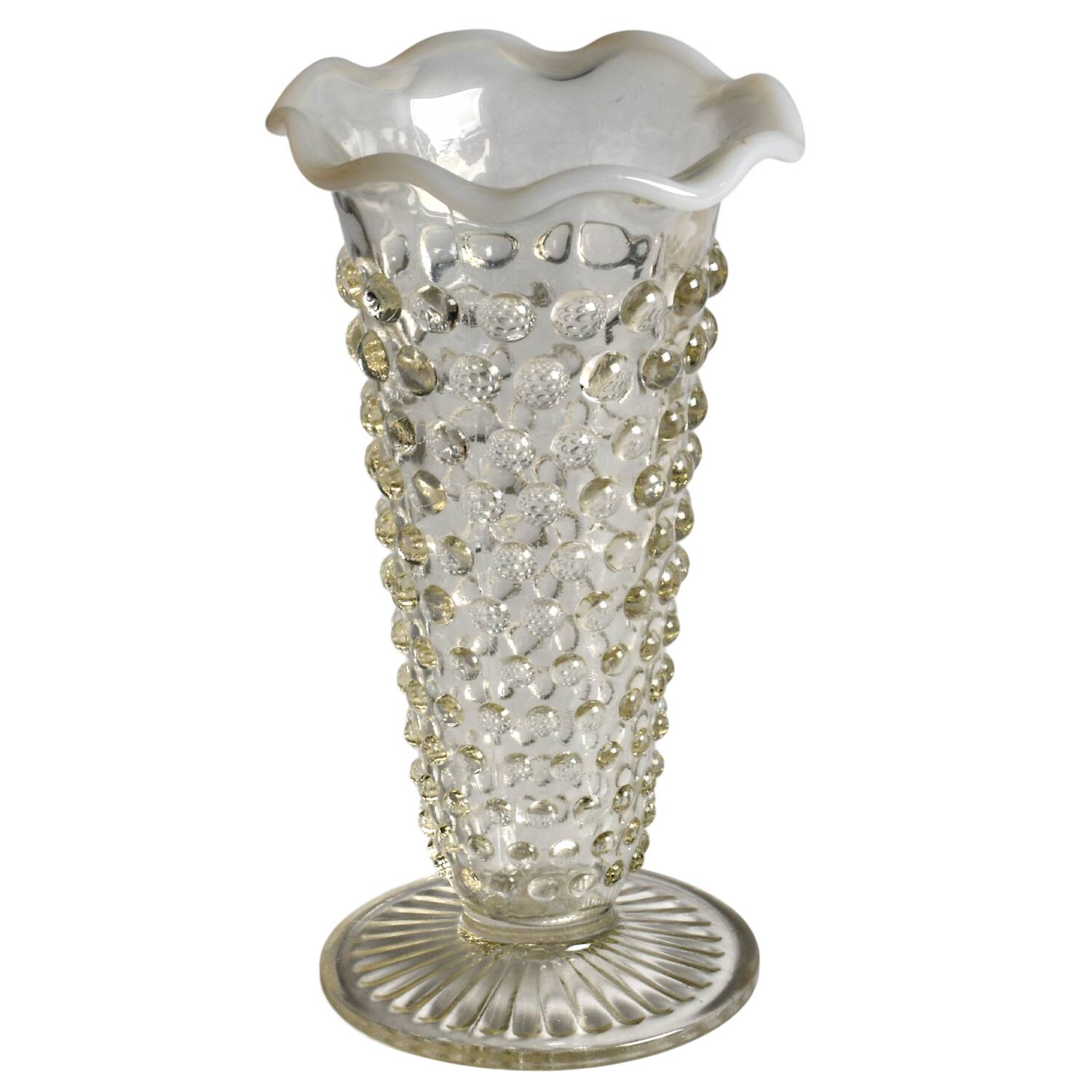 Moonstone Clear Opalescent 5" Crimped Vase by Anchor Hocking-1
