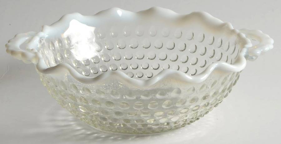Moonstone Clear Opalescent 6" 2 Handled Round Crimped Bowl by Anchor Hocking-1