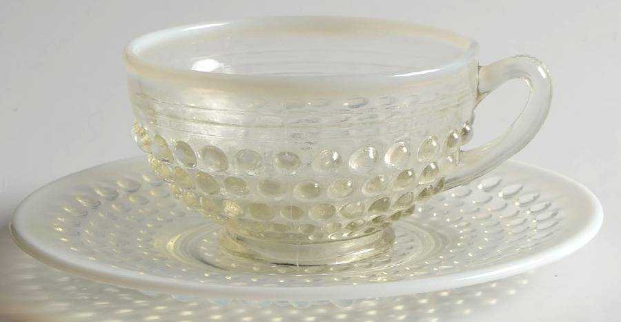 Moonstone Clear Opalescent Cup & Saucer Set by Anchor Hocking-1