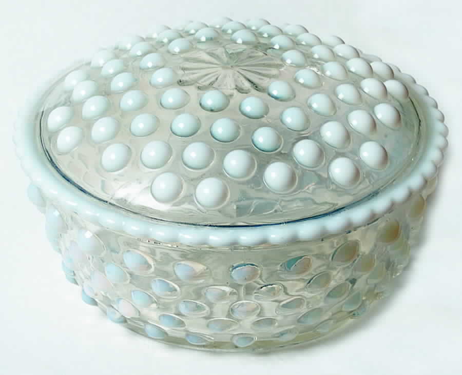 Moonstone Clear Opalescent Round Puff Box with Lid by Anchor Hocking-1