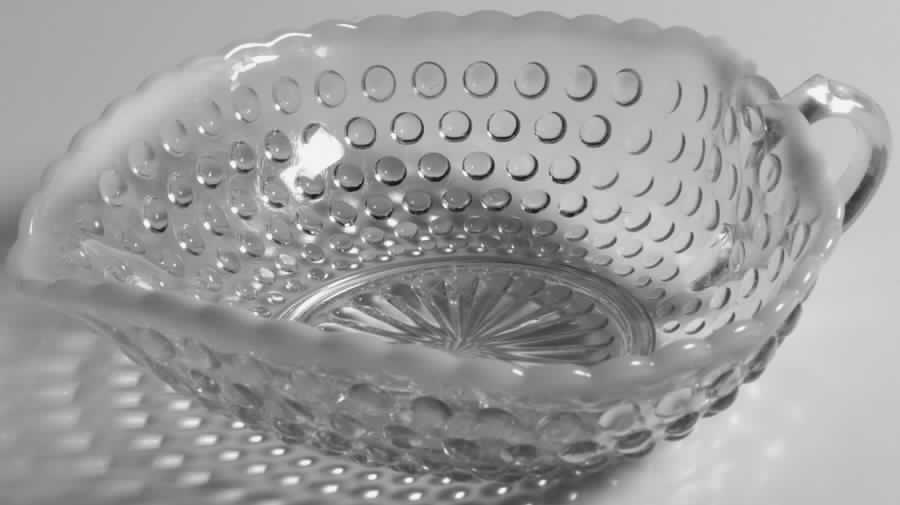 Moonstone Clear Opalescent Small Handled Heart Bowl by Anchor Hocking-1