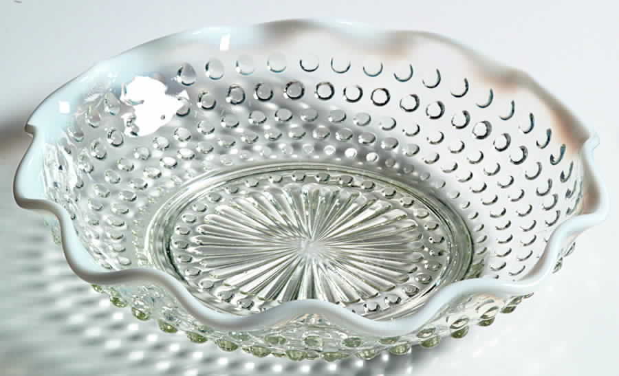 Moonstone Clear Opalescent 7" Round Crimped Bowl by Anchor Hocking-1