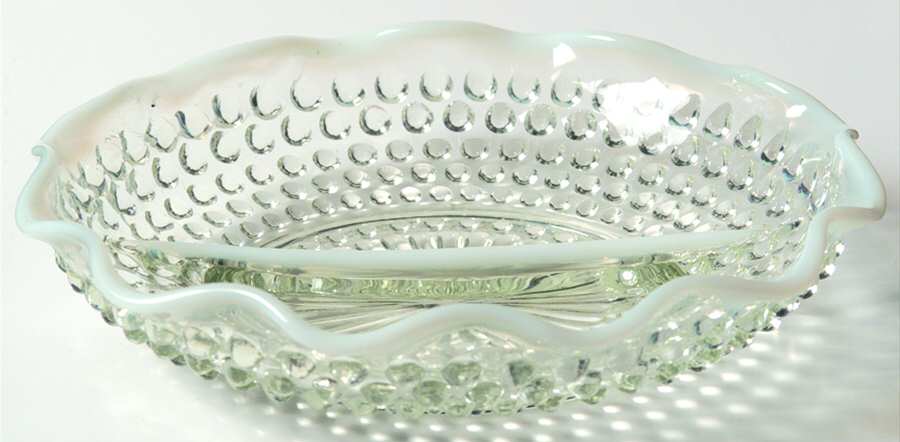 Moonstone Clear Opalescent 7" Round 2 Part Relish by Anchor Hocking-1