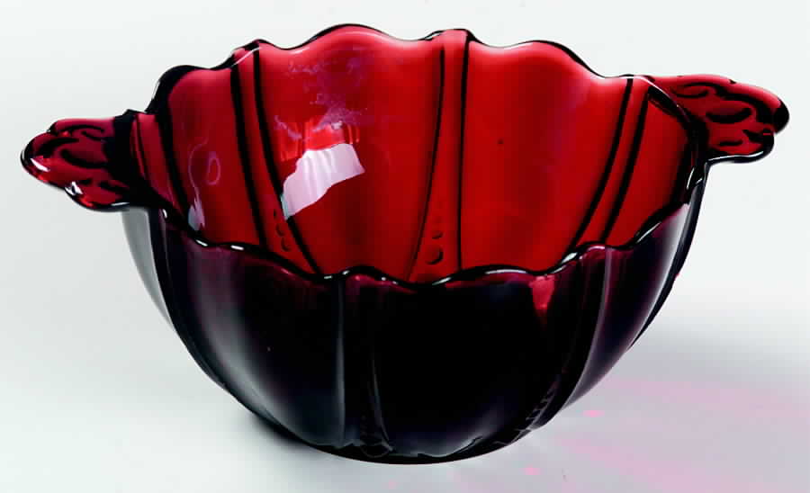 Oyster and Pearl Royal Ruby 6" Handled Bon Bon by Anchor Hocking-1