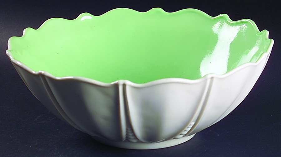 Oyster and Pearl White with Green 10" Large Fruit Bowl by Anchor Hocking-1