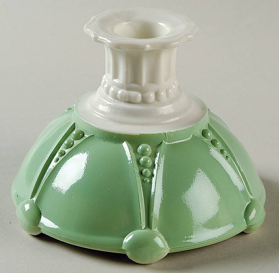 Oyster and Pearl White with Green Single Light Candlestick by Anchor Hocking-1