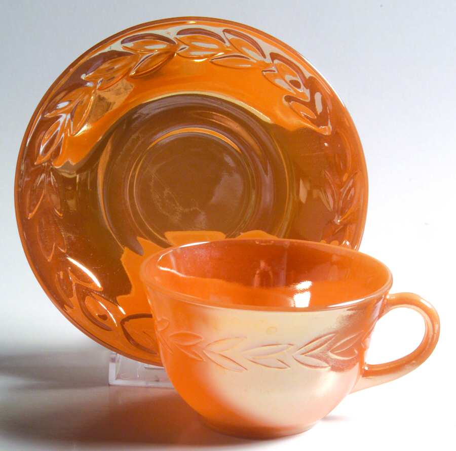 Peach Lustre Laurel Cup & Saucer Set by Anchor Hocking-1
