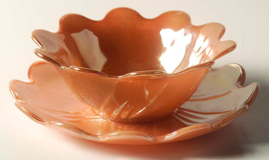 Peach Lustre Laurel Dessert Set-Bowl with Underplate by Anchor Hocking-1