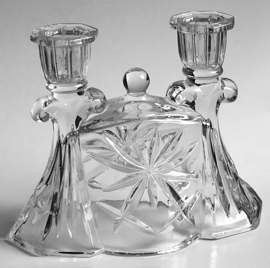 Prescut Clear Double Light Candlestick by Anchor Hocking-1