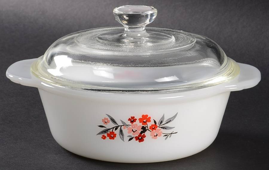 Primrose (Fire King) 1 Pint Round Covered Casserole by Anchor Hocking-1