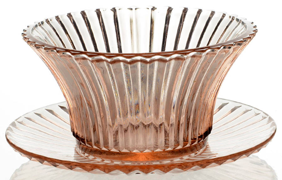 Queen Mary Pink Mayonnaise Bowl and Underplate by Anchor Hocking-1