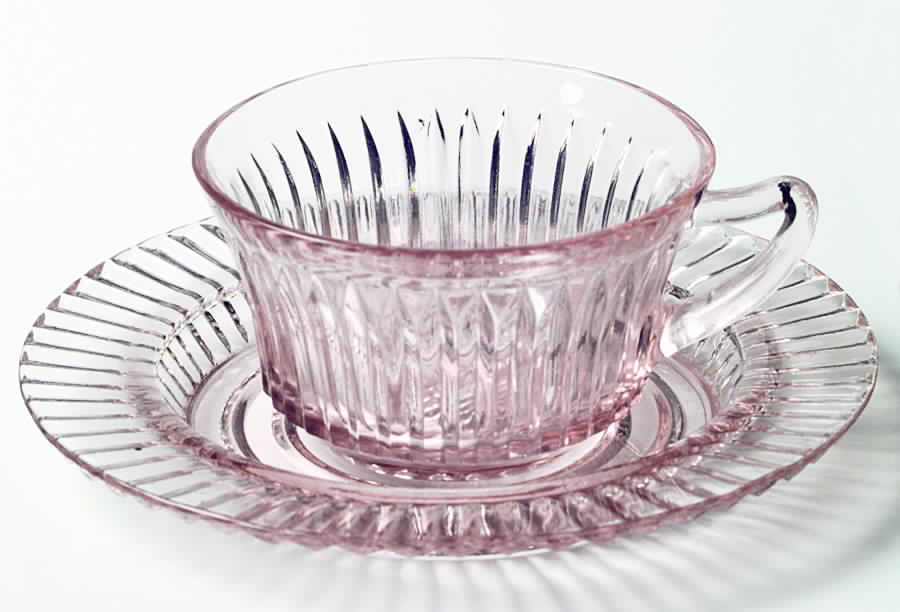 Queen Mary Pink Cup and Saucer Set by Anchor Hocking-1