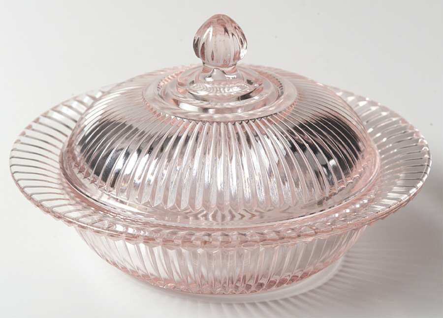 Queen Mary Pink Round Covered Butter by Anchor Hocking-1