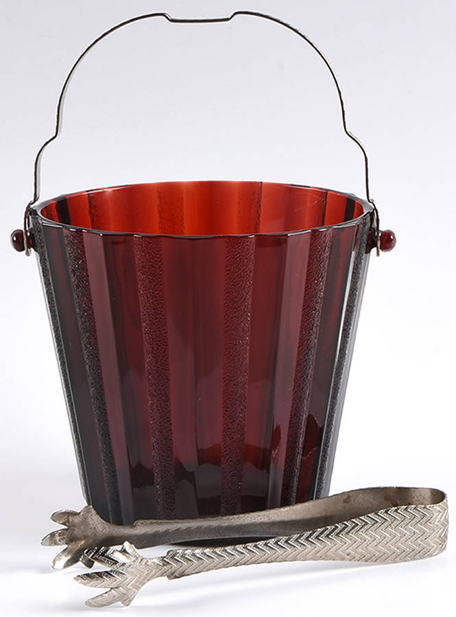 Royal Ruby Ice Bucket with Detachable Handle and Tongs by Anchor Hocking-1