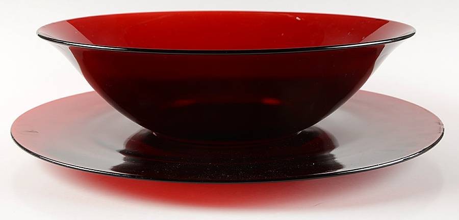 Royal Ruby Salad Bowl with Underplate by Anchor Hocking-1