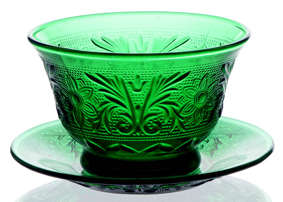 Sandwich Forest Green Custard Cup and Liner (Underplate) by Anchor Hocking-1