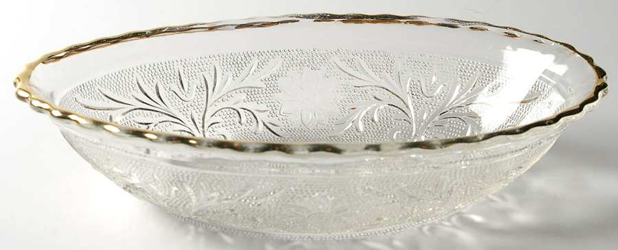 Sandwich Clear (Gold Trim) Oval Bowl by Anchor Hocking-1