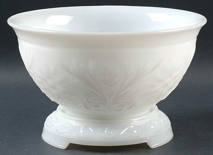Sandwich White Punch Bowl with Stand by Anchor Hocking-1