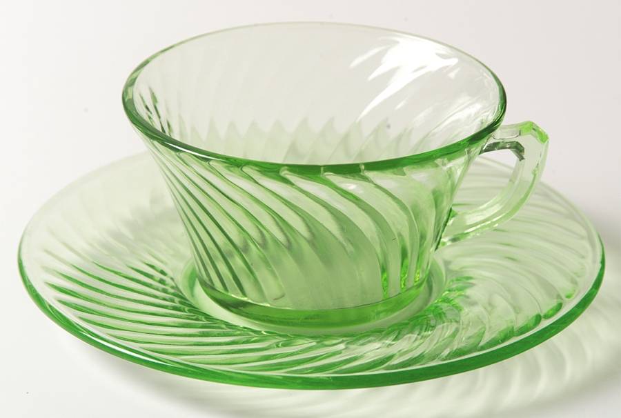 Spiral Green Cup & Saucer Set by Anchor Hocking-1