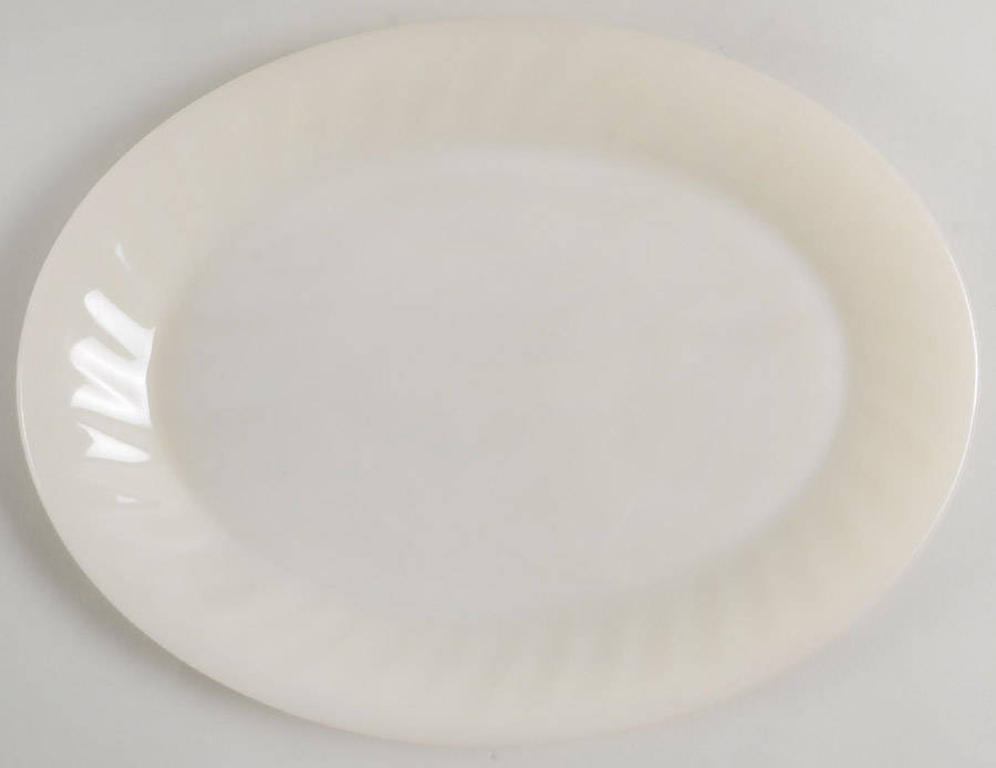 Swirl Anchor White (Smooth Edge) 12" Oval Platter by Anchor Hocking-1
